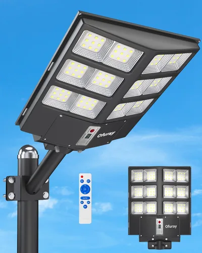 Miniatura 13 de Ofuray Of-9800W Luces solares de calle para exteriores, luces solares de seguridad con control remoto para estacionamiento, 6500K, impermeables