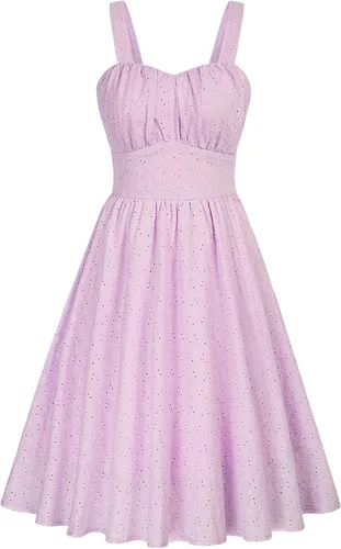 Belle Poque Vestido vintage sin mangas para mujer, diseño floral, fruncido, lindo, acampanado, con vuelo, largo hasta la rodilla