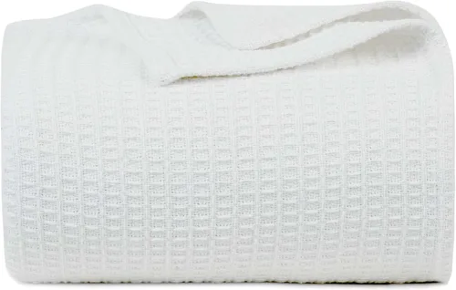 Bed Bath & Home - Manta de 100% algodón, ligera y transpirable, buena para todas las estaciones, suave y acogedora. Blanco