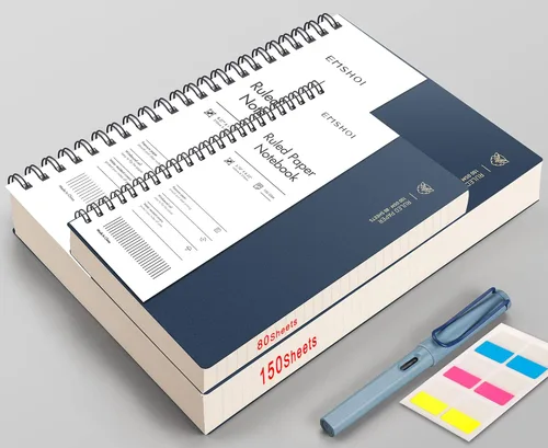 Miniatura 5 de EMSHOI Cuaderno de espiral A4 con rayas universitarias, 11.2" X 8.27", 300 páginas/150 hojas, páginas perforadas fáciles de rasgar, papel grueso