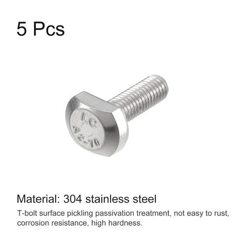 Miniatura 3 de uxcell Pernos de ranura en T, 5 piezas M5x16mm ranura en T Pernos deslizantes Pernos deslizantes 304 Tornillos en forma de T de acero inoxidable