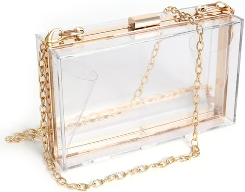 Miniatura 23 de WJCD - Bolso de mano de acrílico transparente para mujer, bolso de hombro con correa de cadena de dorada desmontable Premium Acrylic, Stadium