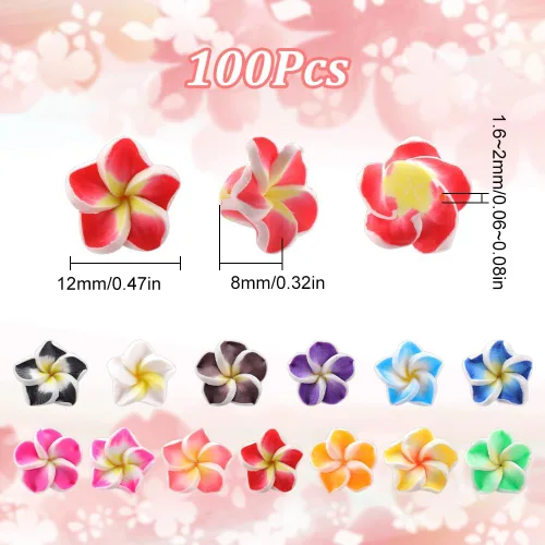 Miniatura 2 de SUNNYCLUE 100 cuentas de plumeria de arcilla polimérica a granel, flores de plumerias hawaianas hechas a mano de 0.472 x 0.315 in, abalorios 100