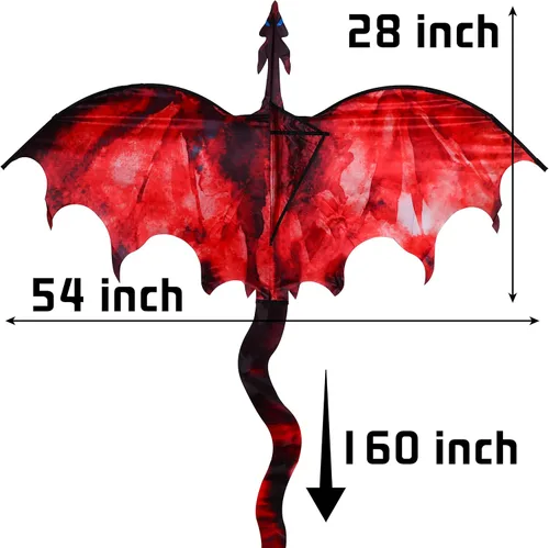 Miniatura 3 de Fiery Dragon - Cometa enorme de 54 pulgadas para niños y adultos, cuerda de una sola línea fácil de volar con cola de 160 pulgadas para viajes a
