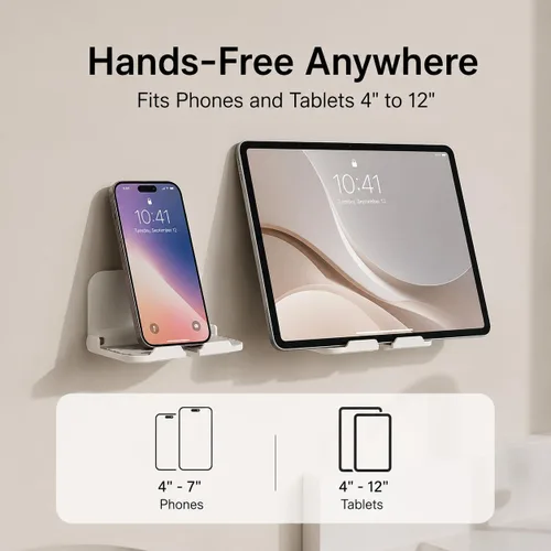 Miniatura 2 de pzoz Soporte plegable de pared para teléfono, soporte adhesivo para teléfono y tableta, soporte de pared para baño, cocina, dormitorio y oficina
