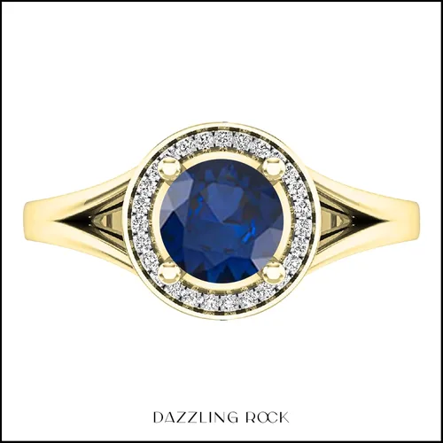 Miniatura 184 de Dazzlingrock Collection Anillo de compromiso redondo de 0.276 in con halo de diamante blanco y vástago dividido para ella en oro macizo de 14