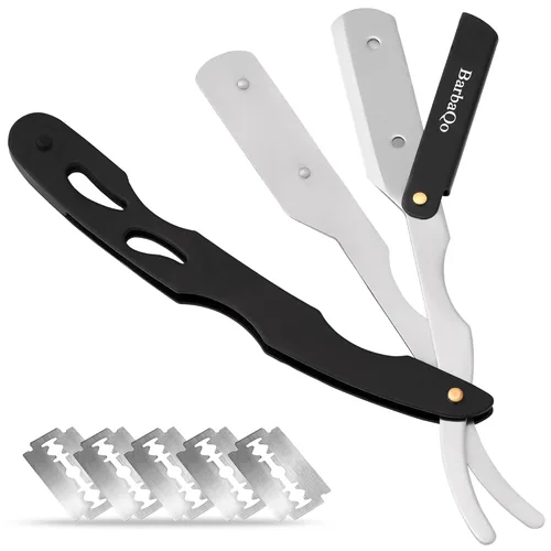 Miniatura 3 de Maquinilla de afeitar recta para hombres, maquinilla de afeitar profesional BarbaQo con 10 cuchillas Sinlge, 100% acero inoxidable para afeitado