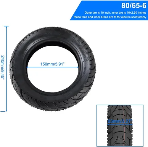 Miniatura 2 de Neumáticos para patinete CMIYETO 80/65-6 para ciudad y carretera con tubo interior de 45° de 10 pulgadas, neumáticos para motocicleta y patinete