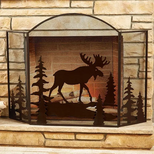 Miniatura 4 de BLACK FOREST DECOR Pantalla de chimenea de escena de cabina - Panel de malla metálica de pino - 44.5 x 31.5 pulgadas