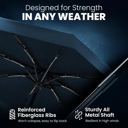 Miniatura 8 de Rain-Mate Paraguas compactos resistentes al viento para la lluvia, diseño de costilla de fibra de vidrio reforzada fuerte y apertura y cierre