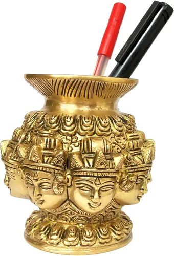 Miniatura 4 de Purpledip Kalash de latón Omnipresent Siva: Jarrón decorativo para templo de colección rara (12054)