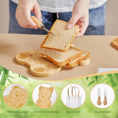 Miniatura 5 de Premios de baby shower para ganadores de juegos, tabla de queso en forma de oso, regalo con cucharas, esparcidores de mantequilla, bolsas de regalo