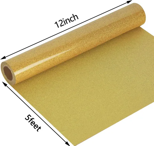 Miniatura 2 de Guangyintong - Rollos de vinilo de transferencia de calor con brillo dorado, 30,5 cm x 1,5 metros, vinilo para planchar, para camisetas, fácil
