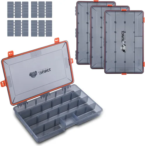 RUNCL Caja de aparejos de pesca, impermeable, hermética, caja de aparejos 3600/3700 con separadores ajustables, organizador de almacenamiento de