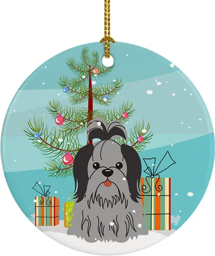 Miniatura 60 de Caroline's Treasures Adorno de cerámica para árbol de Navidad, Laika Spitz de Siberia Occidental, decoración colgante para árbol de Navidad