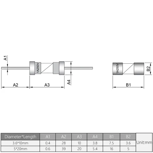 Miniatura 7 de Fielect Fusibles de tubo de vidrio axiales con cable de plomo de soplado lento de 0.197x0.787 in 2A 250V fusibles de retardo de tiempo