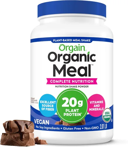 Orgain Proteína en Polvo Orgánica Vegana de Reemplazo de Comidas, Dulce de Chocolate Cremoso - 20g Proteína a Base de Plantas, Sin Gluten, Sin