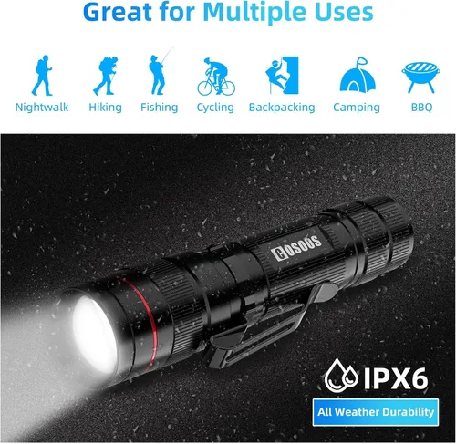 Miniatura 6 de COSOOS 3 linternas LED tácticas mini con clip, linterna AA brillante zoomable de 3.7 pulgadas de alto lúmen, linterna de bolsillo tamaño pluma, 1