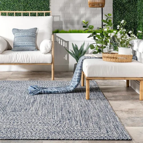 Miniatura 7 de nuLOOM Wynn Tapete trenzado para interiores y exteriores, 10 x 14 pies, color azul claro Azul marino