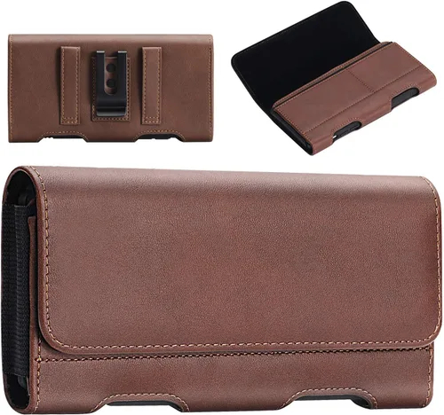 BECPLT Funda Holster de Cuero Tipo Bolsa para iPhone 17 Pro 17/16/15/14/13/12/11 Pro con Clip para Cinturón y Trabillas para Cinturón con