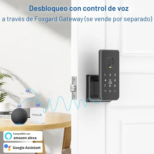 Miniatura 9 de Foxgard - Cerradura de puerta con huella dactilar – Cerradura inteligente biométrica 5 en 1 con teclado, control por aplicación, llave