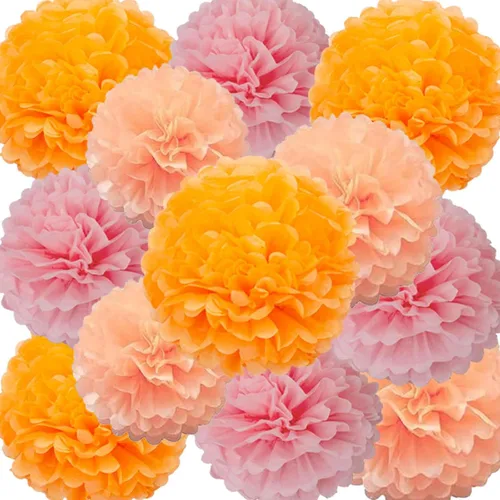 Miniatura 28 de We Moment Pompones de papel de seda morado y rosa para decoración de fiesta de niñas en el techo, para colgar en la pared, 12 pompones de seda de 4