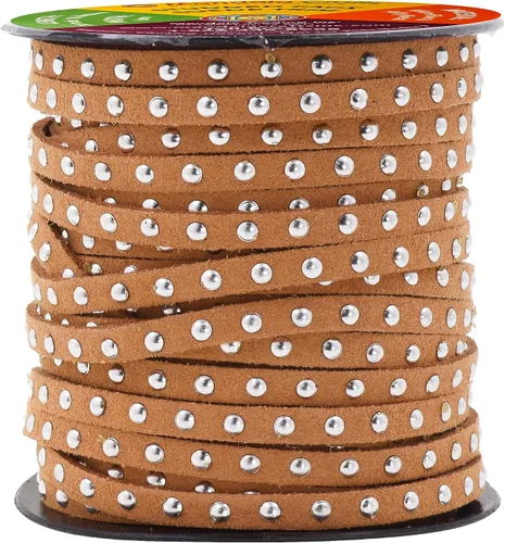 Miniatura 41 de Mandala Crafts Cordones de gamuza sintética para fabricación de joyas, 20 yardas, tiras de cordones de cuero con tachuelas doradas, cuerdas planas