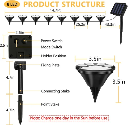 Miniatura 5 de Luces solares con estampado de patas de 16.8 pies, tira de luces solares para perros y gatos (juego de 8) para exteriores, impermeable, decoración