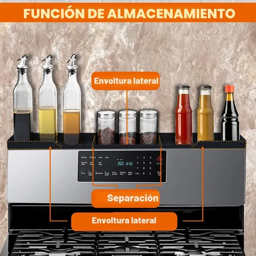 Miniatura 2 de AWOKE Estante superior para estufa de 30 pulgadas, estante magnético de material de silicona para estufa, 3 particiones funcionales, organizador
