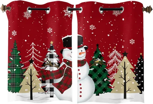 Miniatura 2 de Libaoge Cortinas de Navidad para cocina, dormitorio, juego de 2 paneles, diseño de muñeco de nieve de Navidad, cortinas de invierno con copos