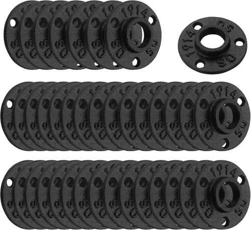 Miniatura 18 de Brida de piso pintada en negro antioxidante de 1/2 pulgada, paquete de 10 accesorios de tubería de hierro maleable para estilo vintage industrial
