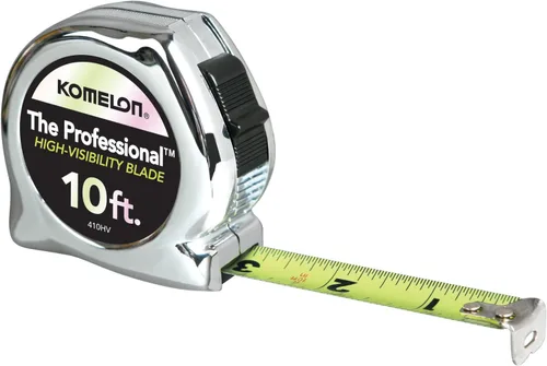 Komelon 410HV Cinta métrica profesional de alta visibilidad, 10 pies por 5/8 pulgadas, cromada