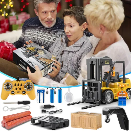 Miniatura 8 de Carretilla elevadora a control remoto, 2 en 1, horquilla y gancho de elevación transformable, juguete de carretilla elevadora para niños, carretilla