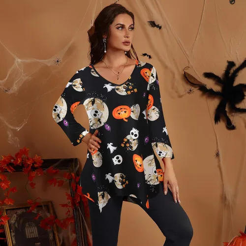 Miniatura 3 de LARACE Túnica femenina de talla grande, asimétrica, manga 34, camisas con cuello en V, blusa suelta para mallas