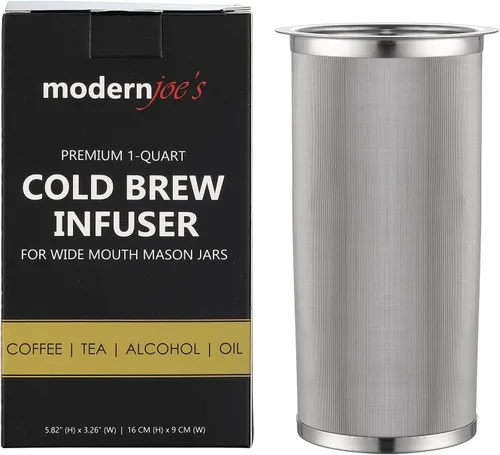 Miniatura 10 de MODERNJOE'S Filtro de café frío prémium para tarros Mason de boca ancha de 1 cuarto de galón. Cafetera de café frío. Perfecto para café helado y té.