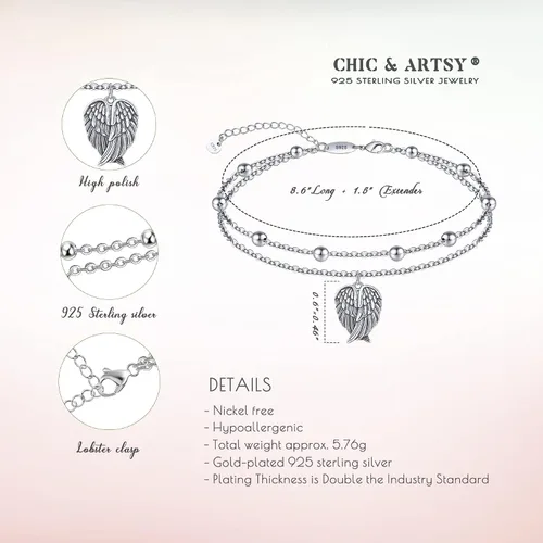 Miniatura 136 de CHIC & ARTSY Tobilleras delicadas de plata de ley S925 para verano, pulsera de tobillo ajustable multicapa para playa, joyería de pie para mujer