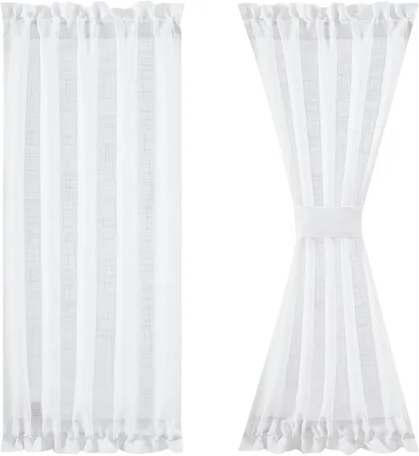 Miniatura 13 de FMFUNCTEX Paneles de luz lateral gris de 40 pulgadas de largo, con textura de lino corto, cortinas semitransparentes para puerta francesa