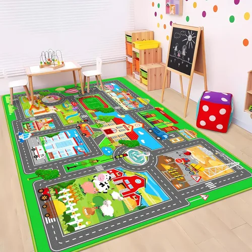 Tapete de juego de automóvil para niños, alfombra para sala de juegos, alfombra de tráfico de ciudad, alfombra de juego para piso, alfombra de juego