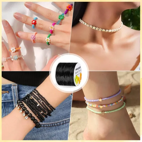 Miniatura 7 de PAXCOO 1.4 MM de cuerda elástica para pulseras, cuerda mágica elástica para pulseras de la amistad, collares, cuentas de arcilla, cuentas de pony
