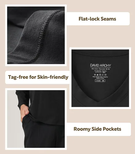 Miniatura 4 de DAVID ARCHY Conjunto de pijama para hombre, de algodón suave, de manga larga, cómodo, con bolsillos