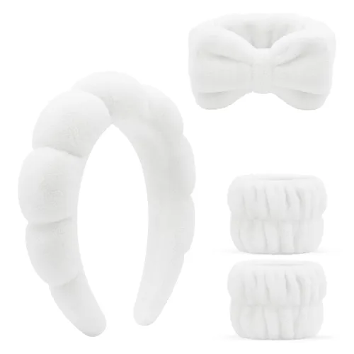 Miniatura 16 de Diadema de spa para lavar la cara, 3 piezas, maquillaje, facial y cuidado de la piel. Banda para la cabeza para el cuidado de la piel de burbujas.