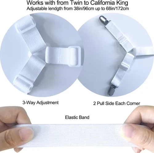 Miniatura 3 de Sujetadores para sábana de cama - 2 vías ajustables, tiras cruzadas, sujetadores de esquina de sábana, clips, pinzas, banda elástica para sábana