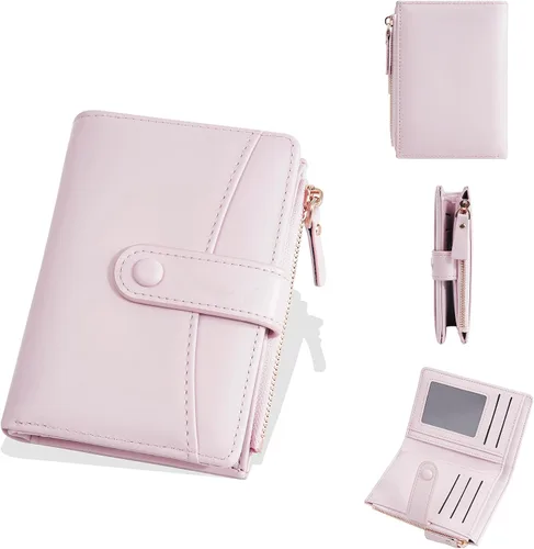 Miniatura 15 de Carteras de cuero para mujer con bloqueo RFID, billetera delgada, plegable, tarjetero con cremallera, bolsillo para monedas, ventana