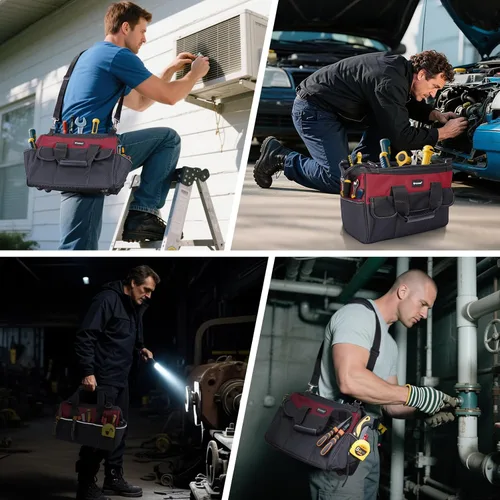 Miniatura 7 de TICONN Bolsa de herramientas resistente con múltiples bolsillos, organizador de caja de herramientas portátil, bolsa de almacenamiento, con correa