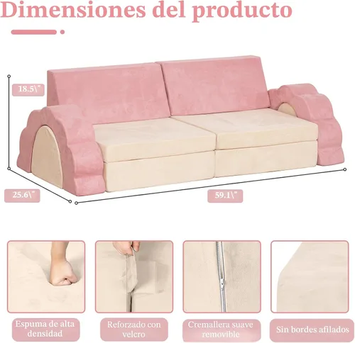 Miniatura 2 de LOAOL Sofá de Juego para Niños 10 Piezas, Sofá de Juego Modular para Niños, Sofá de Espuma Multifuncional para Niños Pequeños, Sofá de Juego