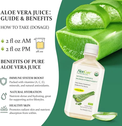 Miniatura 8 de AloeCure USDA - Jugo orgánico de aloe vera sabor a limón, fabricado dentro de las 12 horas de cosecha, suplemento digestivo natural para una acidez