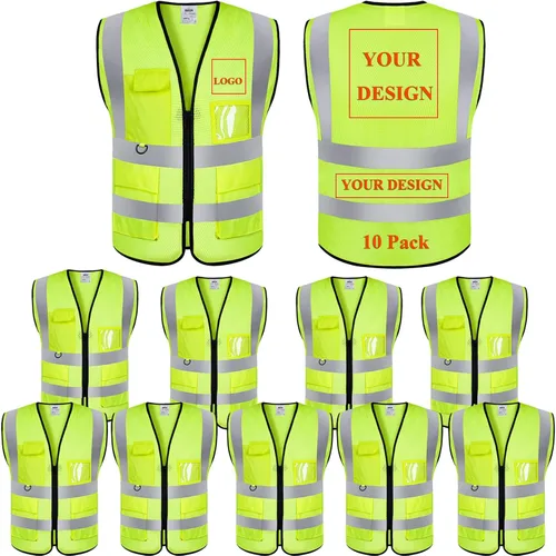 Miniatura 13 de Chaleco de seguridad con logotipo personalizado, personalizable, visibilidad clase 2, chalecos reflectantes a granel con bolsillos y cremallera