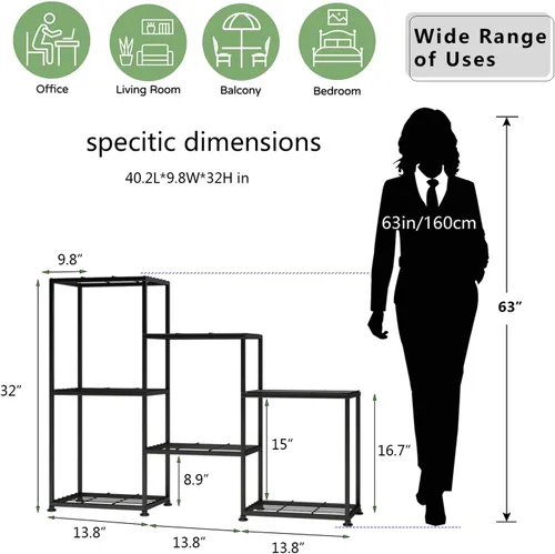 Miniatura 5 de Soportes para plantas de interior, estante de metal escalonado de exterior para múltiples plantas, soporte de 3 niveles para 7 macetas, soporte