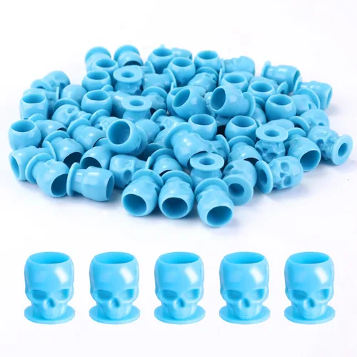 Miniatura 24 de Tapas de tinta de tatuaje, vasos desechables de tinta de tatuaje de calavera, 200 unidades, tapas de tinta de plástico para tatuajes, maquillaje
