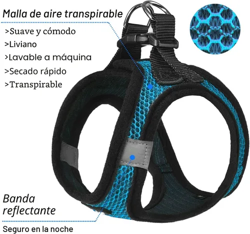 Miniatura 2 de Arnés para perro Matilor, paso, transpirable, diseño para meter por las patas, para cachorros, gatos, perros pequeños o medianos, color azul